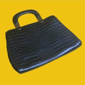 Black Faux Croc Doctors Bag Purse